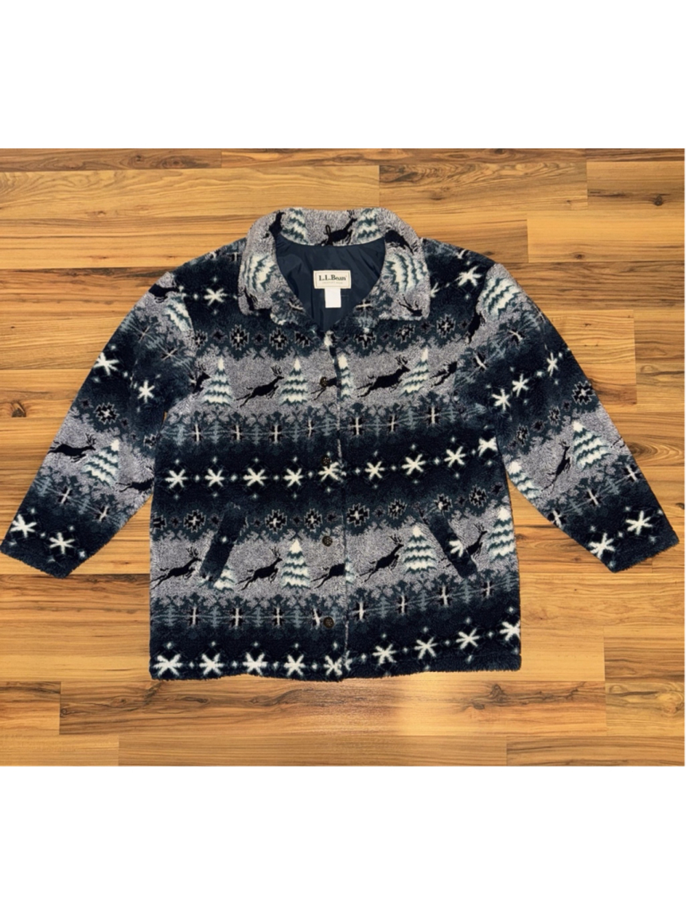 Vintage LL Bean Nordic Reindeer Fleece Jacket Men's XL Lined Winter Cozy Unisex